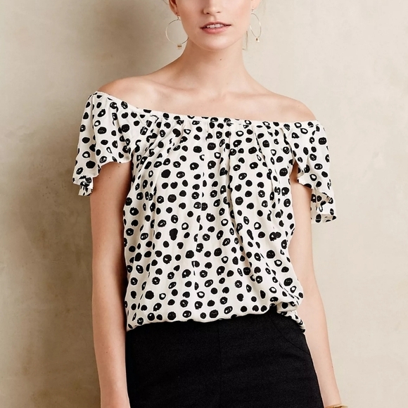 Maeve Anthropologie Garden Grove Off The Shoulder Flutter Cap Sleeve Top Ivory S - Picture 11 of 11